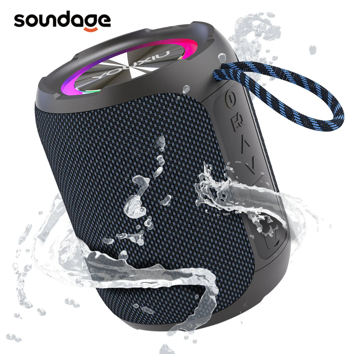 Altavoz Bluetooth portátil BT5.0 IPX7, impermeable, estéreo, música envolvente, inalámbrico, con luz LED, subwoofer, para exteriores.