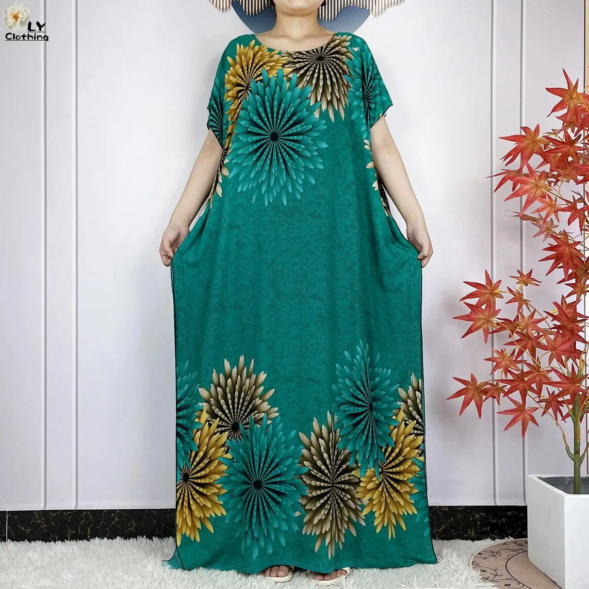 2024 Latest Muslim Sets Women Clothing Cotton Floral Loose Dashiki Long Dress African Abaya Dubai Traditional Islamic Clothing