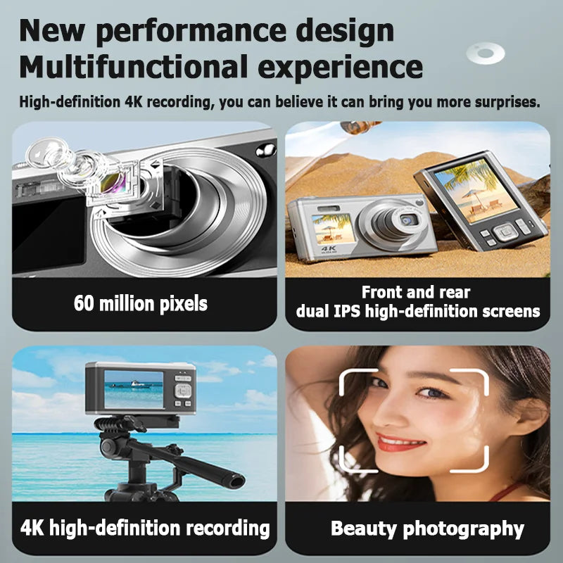 Appareil photo numérique double écran K23 0 Go-128 Go, objectif télescopique 4K, zoom optique 16x, étanche, selfie, beauté, maison