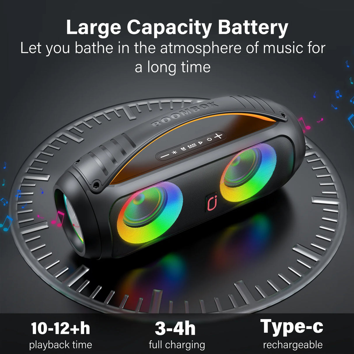 Altavoz inalámbrico portátil Bluetooth, altavoz boombox potente con subwoofer, sonido estéreo de graves profundos y potente, resistente al agua IP65.