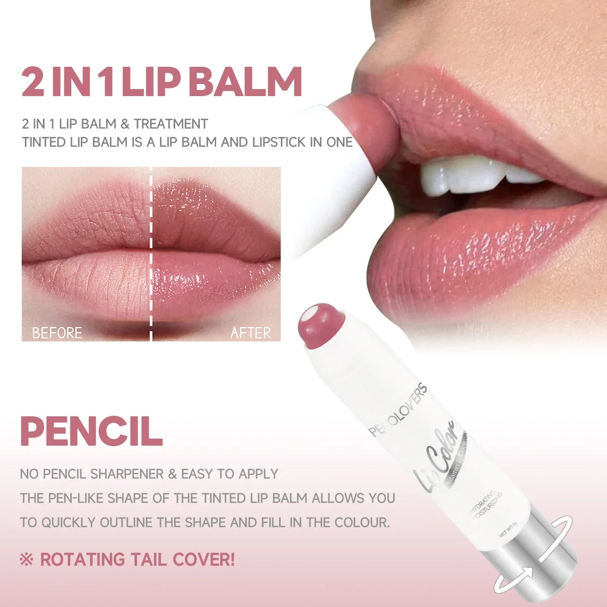 Lápiz labial nude 2 en 1, bálsamo labial rojo mate hidratante, 6 colores, resistente al agua, de larga duración, antiadherente.
