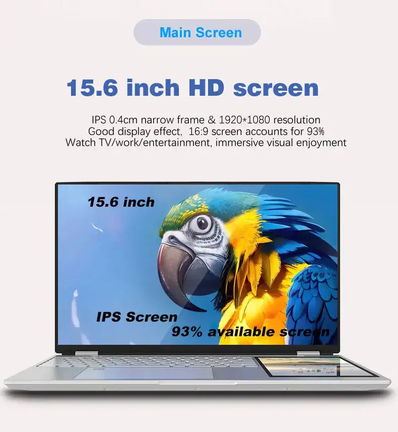 CRELNADER Dual Screen Laptop 7 Inch Touch Screen Metal Case RGB Backlit Fingerprint Unlock Window 11 Ultrathin Laptops Notebook - Lootquake
