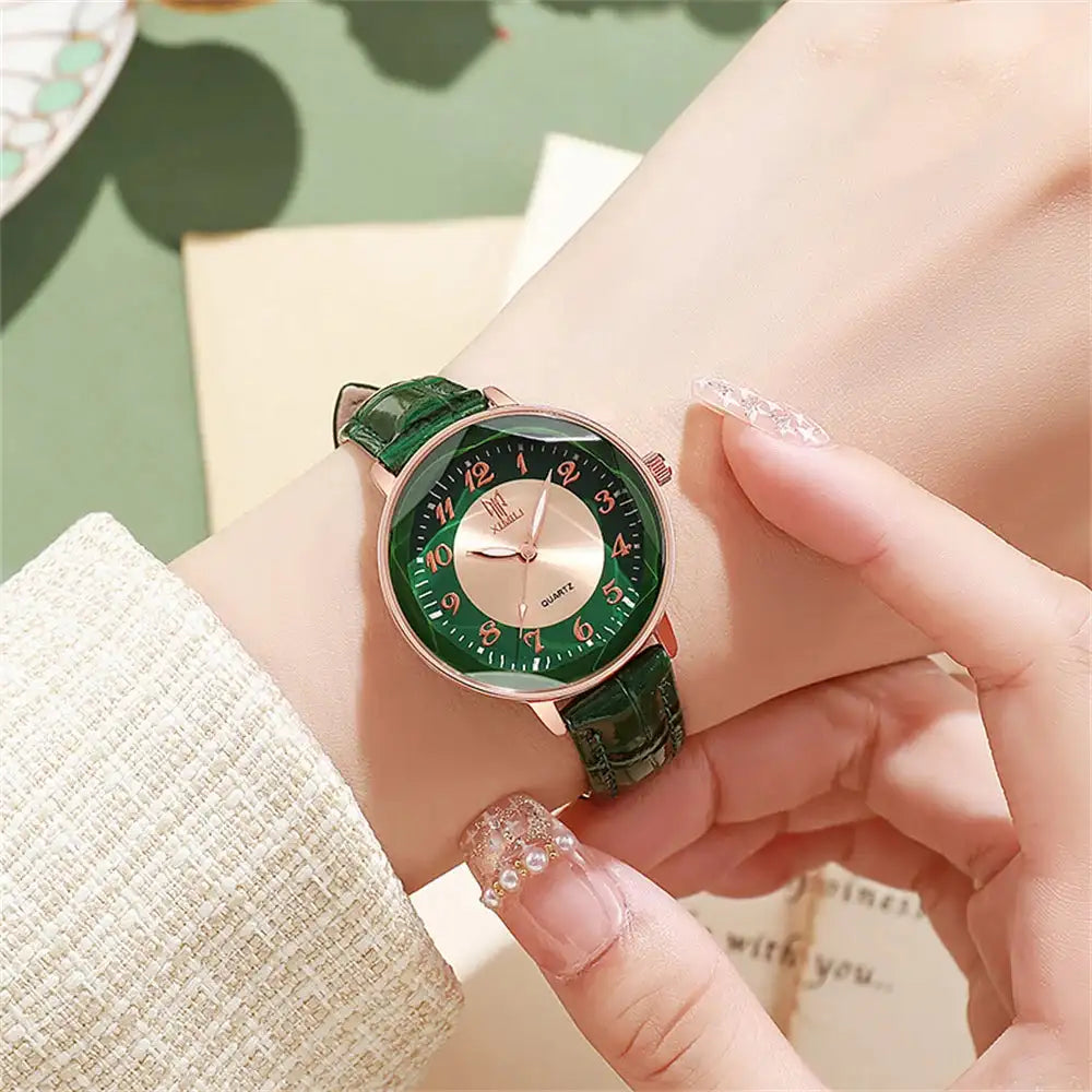 Women's Watch Simple Arabic Numerals Quartz Watch Fashionable Pink Leather Lady Business Clock Wristwatch - Lootquake