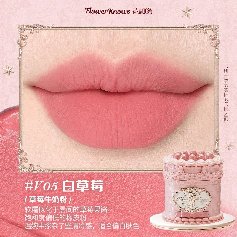 Rouge à lèvres Flowerknows Strawberry Cupid Cake Matte Velvet Lipgloss Lip Mud Makeup Korean Flower Know Lip Cream pour filles et femmes