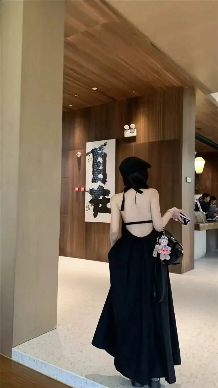 Robe de vacances d'été style thaïlandais, dos nu, col licou, anti-âge, photographie, plage, longue, ceinturée