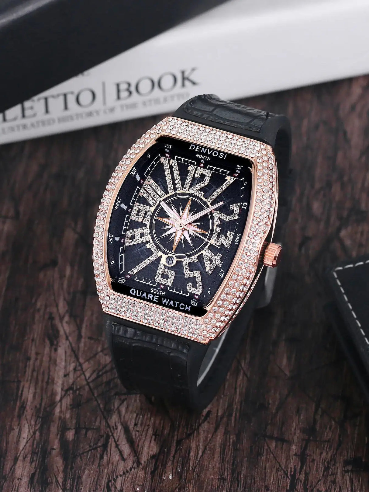 Luxury Diamond wristwatch for women Fasion and elegant quartz watch with silicone watchstrap Waterproof luminous Tonneau watch - Lootquake