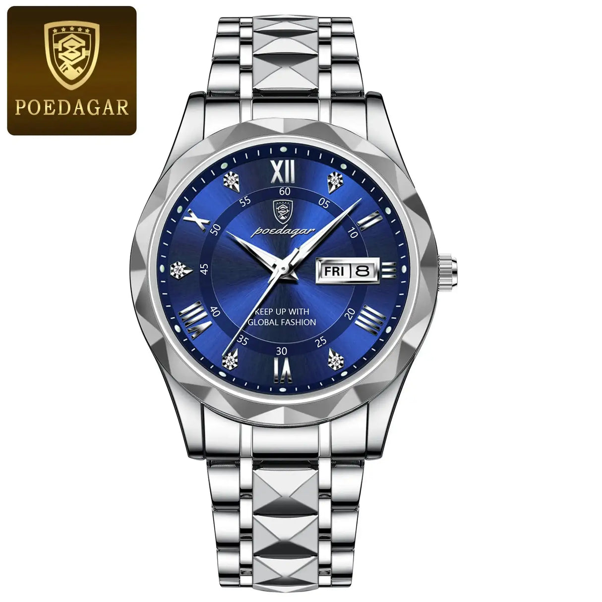 POEDAGAR Business Men's Watch Waterproof Luminous Stainless Steel Date Week Watches For Man Fashion Luxury Quartz Men Wristwatch - Lootquake