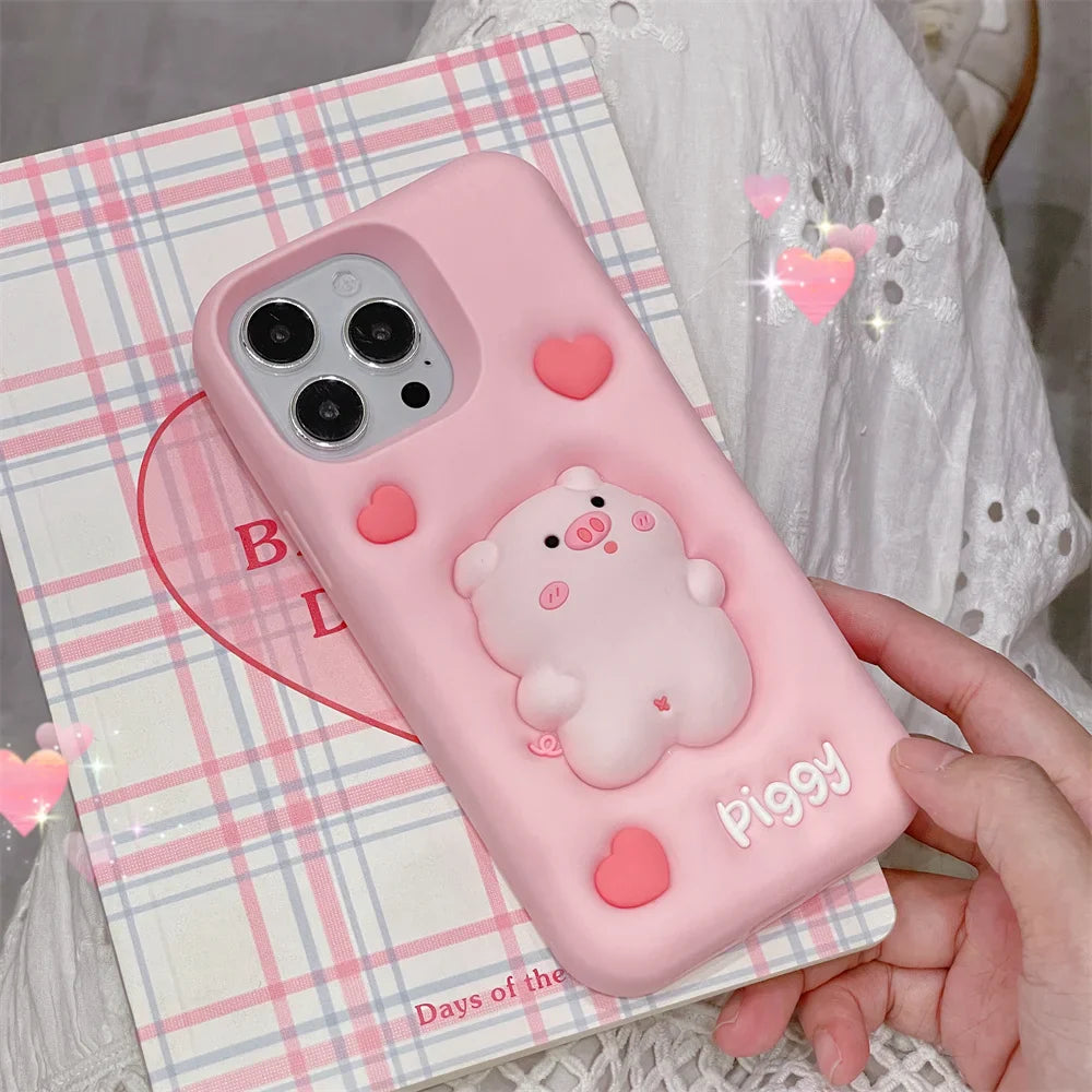 Cartoon Pink Pig 3D Purple Rabbit Silicone Soft Phone Case