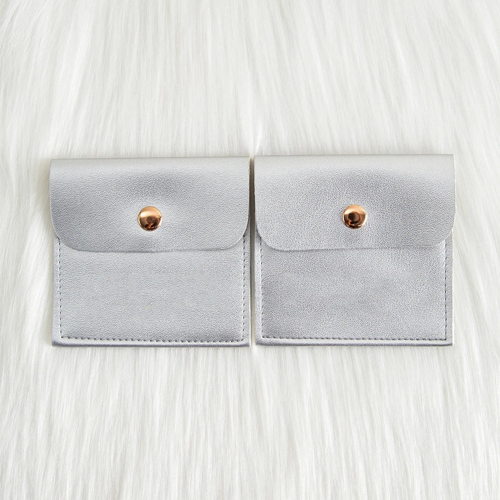 50/100Pcs Custom Logo 8x8cm PU Leather Jewelry Snap Bag Gold Button Pouches Ring Earring Necklace Wedding Favors Gift Organizer - Lootquake
