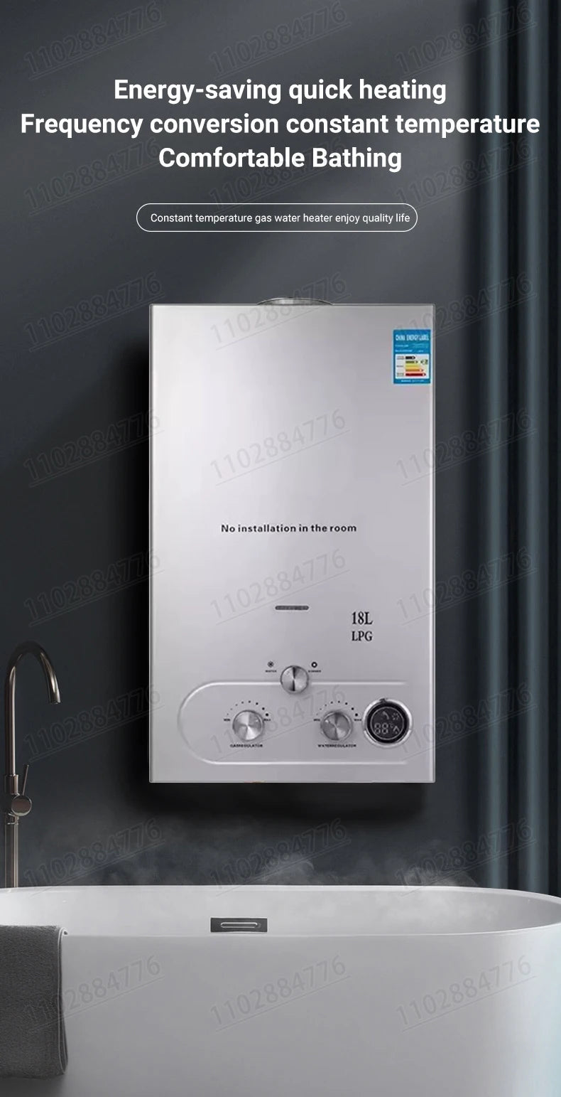 Chauffe-eau instantané portable DIVEDEER 8L/12L/16L/18L, chauffe-eau mural sans réservoir à gaz GPL, affichage numérique, chauffage rapide