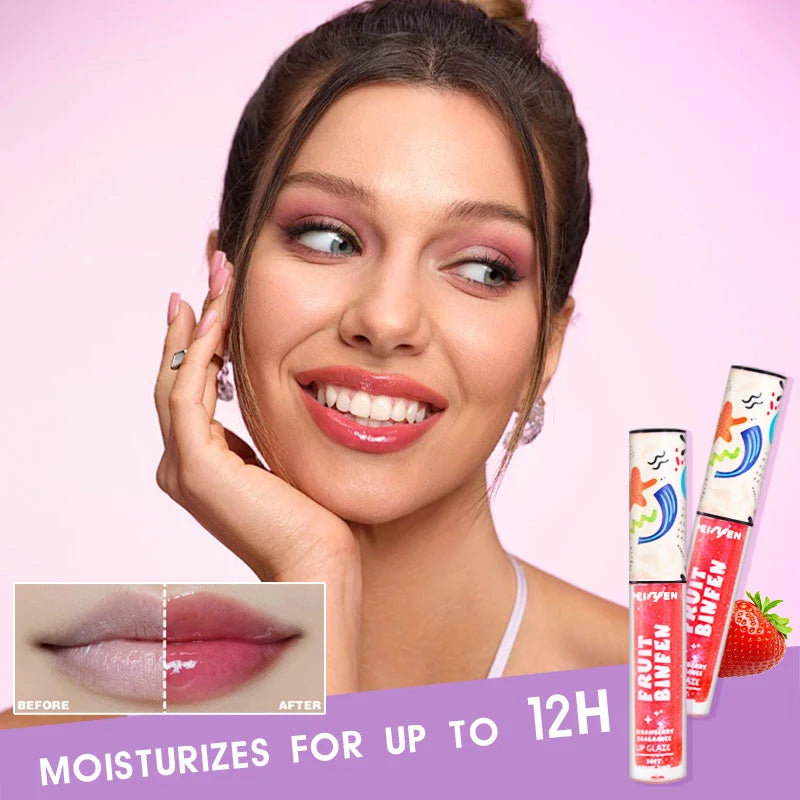 Lot de 3 gloss à lèvres effet miroir, hydratant et éclaircissant, effet peinture à l'huile, baume à lèvres hydratant et nourrissant au goût de fruits