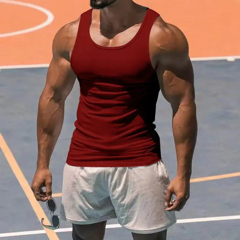 American Vest, Summer Europe And The United States Men Stretch Sports Gym Training, Tight Hurdle Sleeveless Top Solid Color Vest - Lootquake