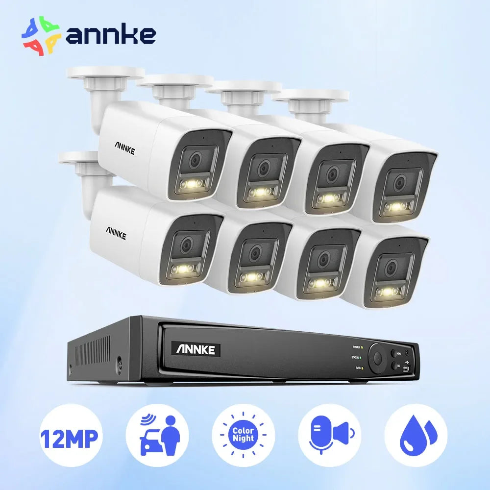 Kit de cámara ANNKE de 12 MP, luz dual inteligente, seguridad, 8 canales, NVR, 8 unidades, cámara POE, videovigilancia exterior, cámara de protección