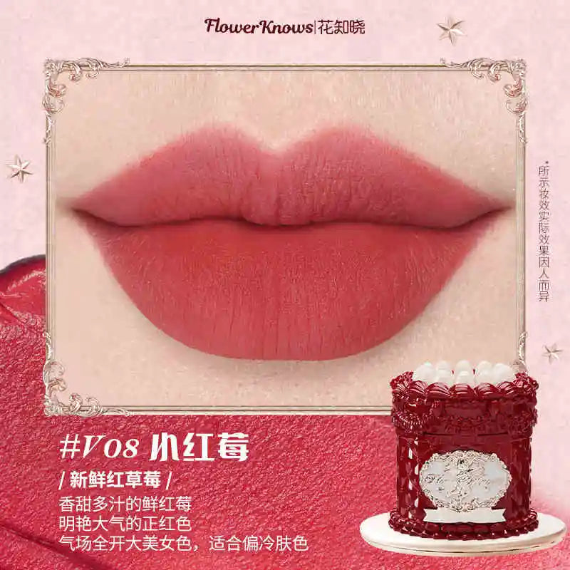 Flower Knows Strawberry Rococo Series Cloud Lip Cream Gloss à lèvres longue tenue Velvet Lip Tint Rouge à lèvres pour femmes Cosmétique