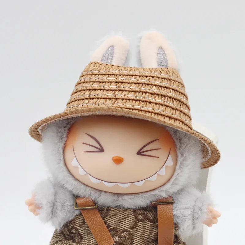 Chapeau Labubu ouvert en paille tissée, accessoire de fête, style campagnard, tenue Labubu pour soirée assise