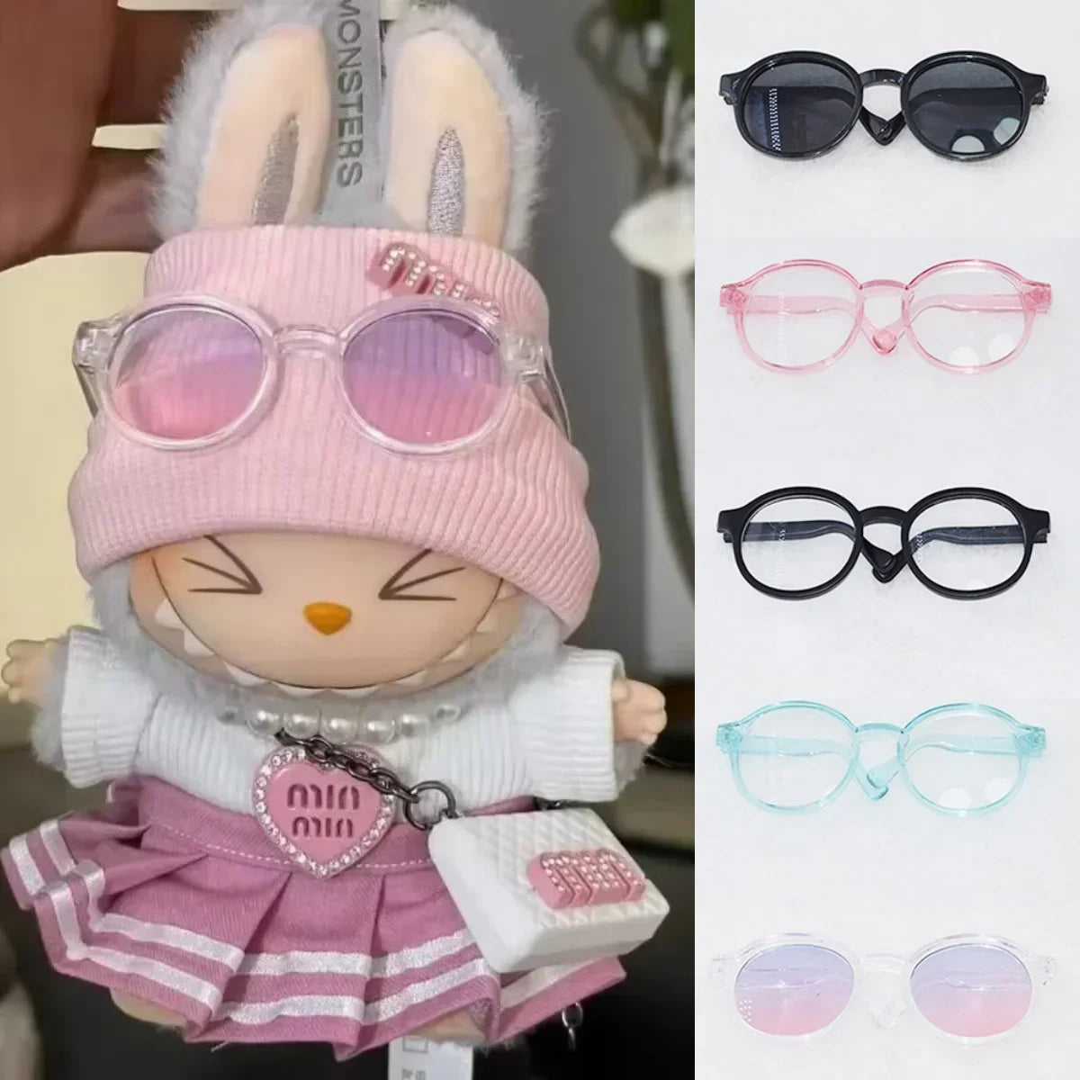 Lunettes en plastique transparentes Labubu de 6,5 cm pour poupées BJD 1/8, 1/6, 1/3 et 1/4, pour Labubu MSD SD Plush et EXO Doll