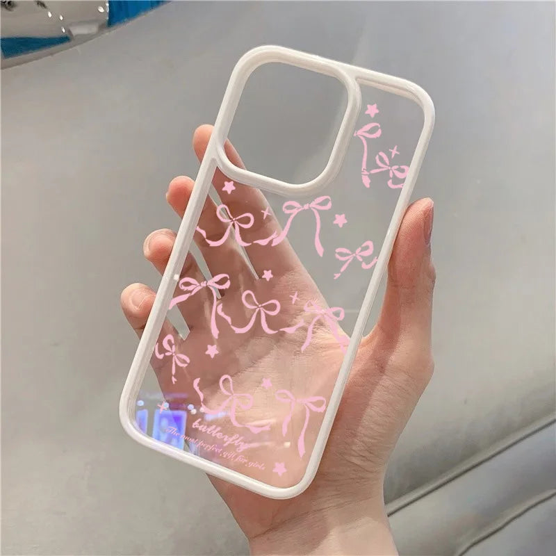 Funda transparente para teléfono con lazo rosa