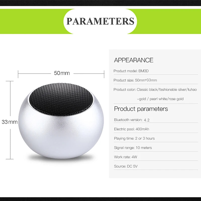 Enceinte Bluetooth sans fil 5.3 pouces, portable, TWS, petit caisson de basses en acier, métal lourd, mini enceinte stéréo Bluetooth d'extérieur