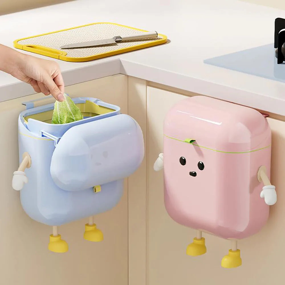 Compost Bin Kitchen for Counter Top or Under Sink, Plastic Hanging Trash Can with Lid, Wall Mounted Garbage Can for Bathroom,