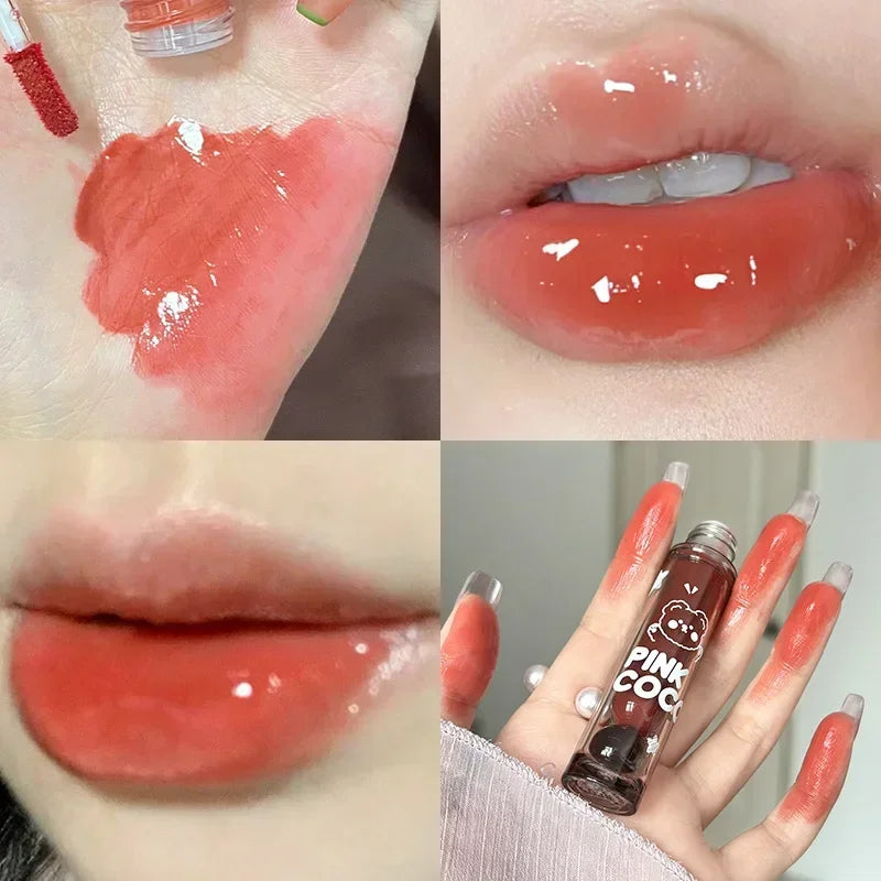 Lápiz labial líquido rojo oscuro con efecto espejo, color marrón rojizo, hidratante ligero, antiadherente, con alta pigmentación, maquillaje cosmético para labios.