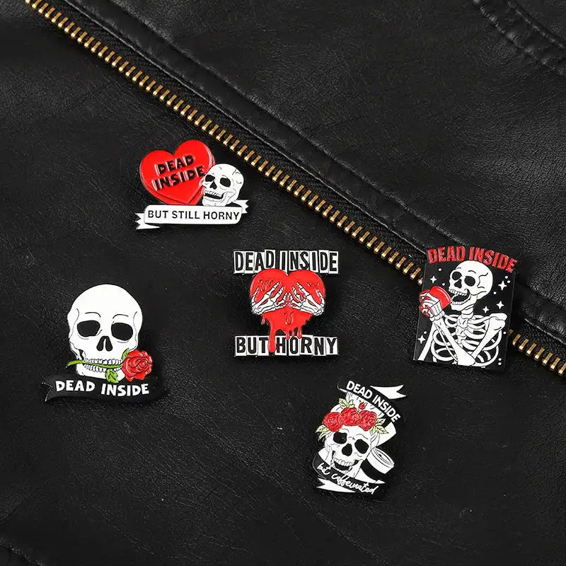 Punk Style Brooch Skull Rose Heart Brooch Halloween Cat Head Compass Wizard Hat Black Cat Alloy Brooches Enamel Badge Lapel Pins - Lootquake