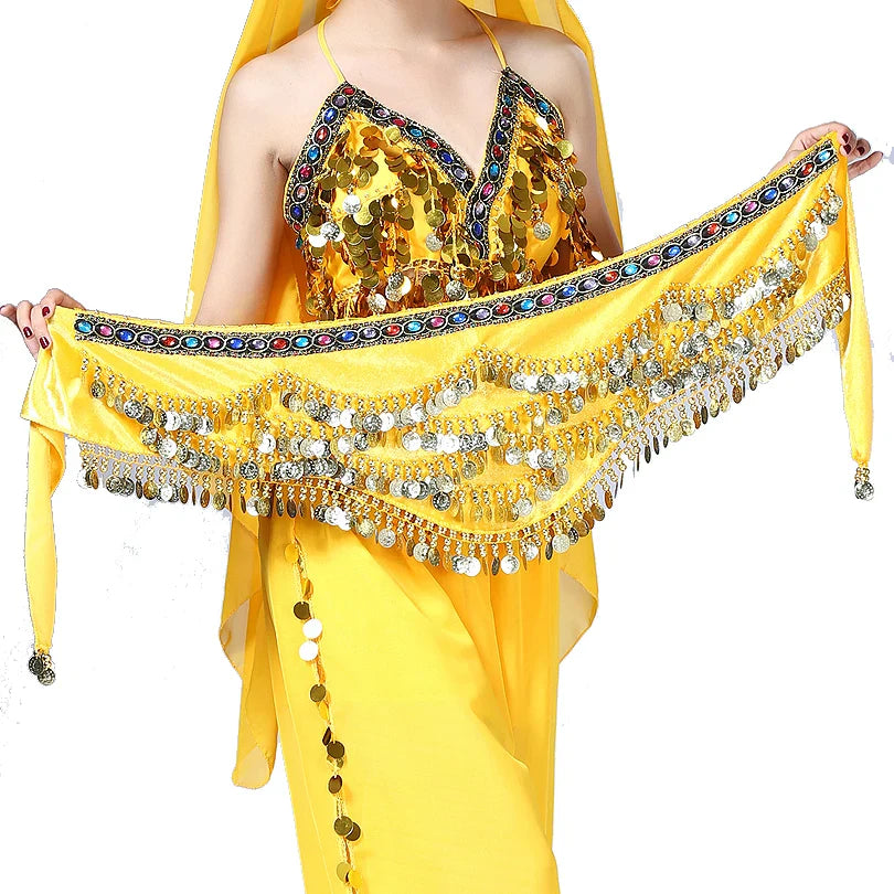 1PC New Style Belly Dance Belt Newest Multi-color Glass Silk Velvet Dancing Belt Scarf Crystal BellyDance Waist Chain Hip Scarf