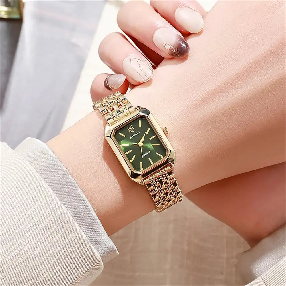 Luxury Ladies Fashion Quartz Watch Simple Scale Square Quality Gold Plated Women Watches Business Stainless Steel Folding Clock - Lootquake