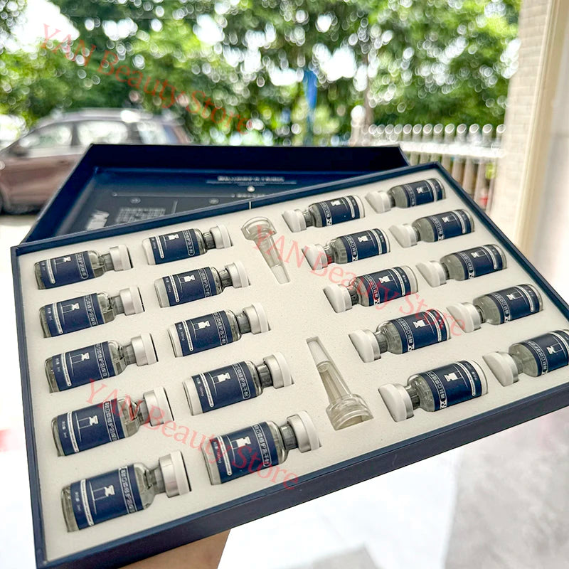 Set de oligopéptidos antiarrugas en polvo liofilizado, suero nutritivo, reparador de colágeno y reafirmante con ácido hialurónico para el cuidado de la piel.