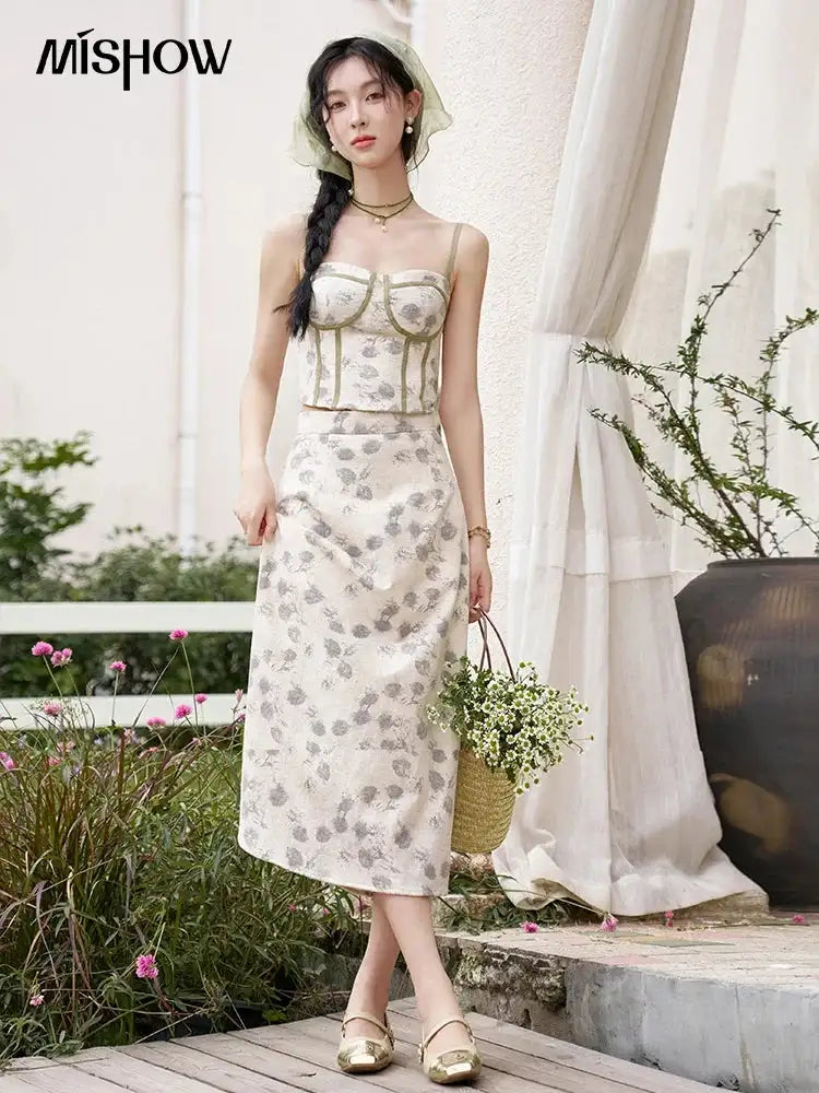 MISHOW Floral Camisole Skirt Separately Summer Adjustable Shoulder Straps Sleeveless Top Back Elastic Waist Skirts MXD14D0026 - Lootquake