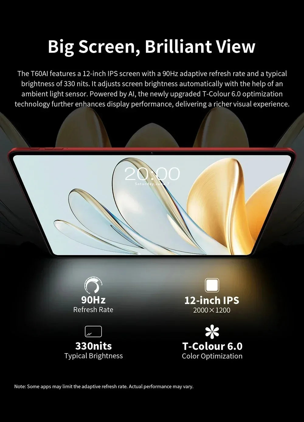 Nouvelle tablette Teclast T60 AI Allwinner A733 Octa-Core 12 pouces 2K HD TDDI écran 6 Go RAM 128 Go ROM Android 15 WiFi6 8000 mAh 13MP + 5MP