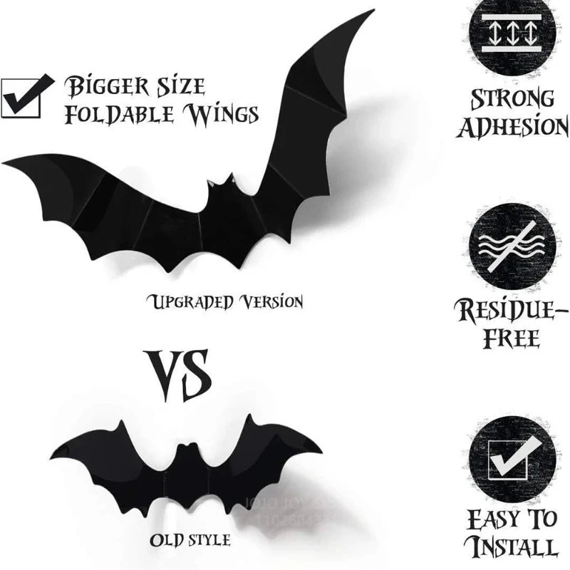 Halloween Decoration 3D Black PVC Bat Halloween Party DIY Decor Wall Sticker Bar Room Halloween Party Scary Decos Props