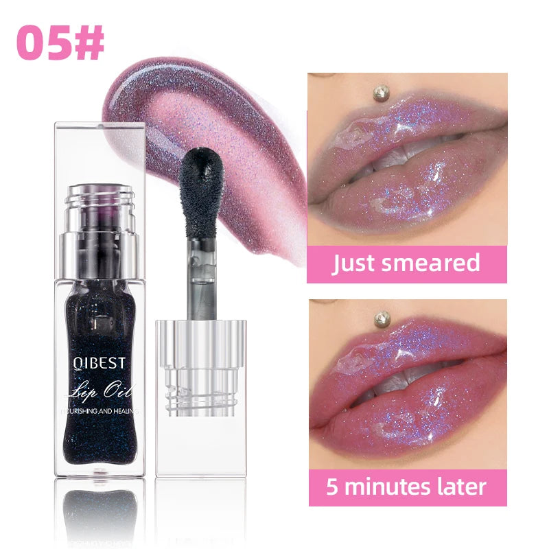 QIBEST - Bálsamo labial mágico con cambio de color cálido, brillo labial transparente, hidratante, brillo labial brillante, cosméticos para labios