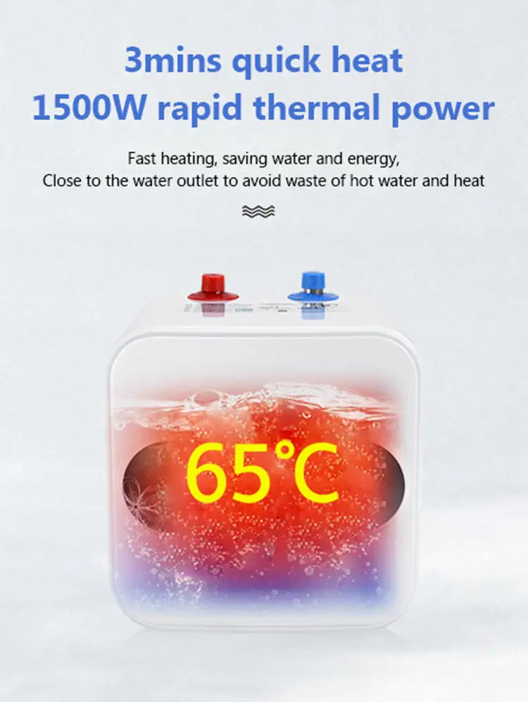 Chauffe-eau électrique instantané à stockage d'eau de 8 L, isolation thermique rapide, affichage numérique, bouton de contrôle du thermostat, entrée d'eau haut/bas