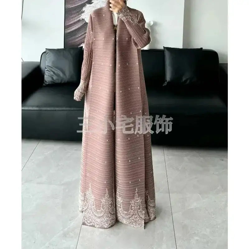 Autumn and Winter New Abaya Fashion Lapel Pleated Long Sleeved Cardigan Windbreaker Jacket Saudi Abayas for Women - Lootquake