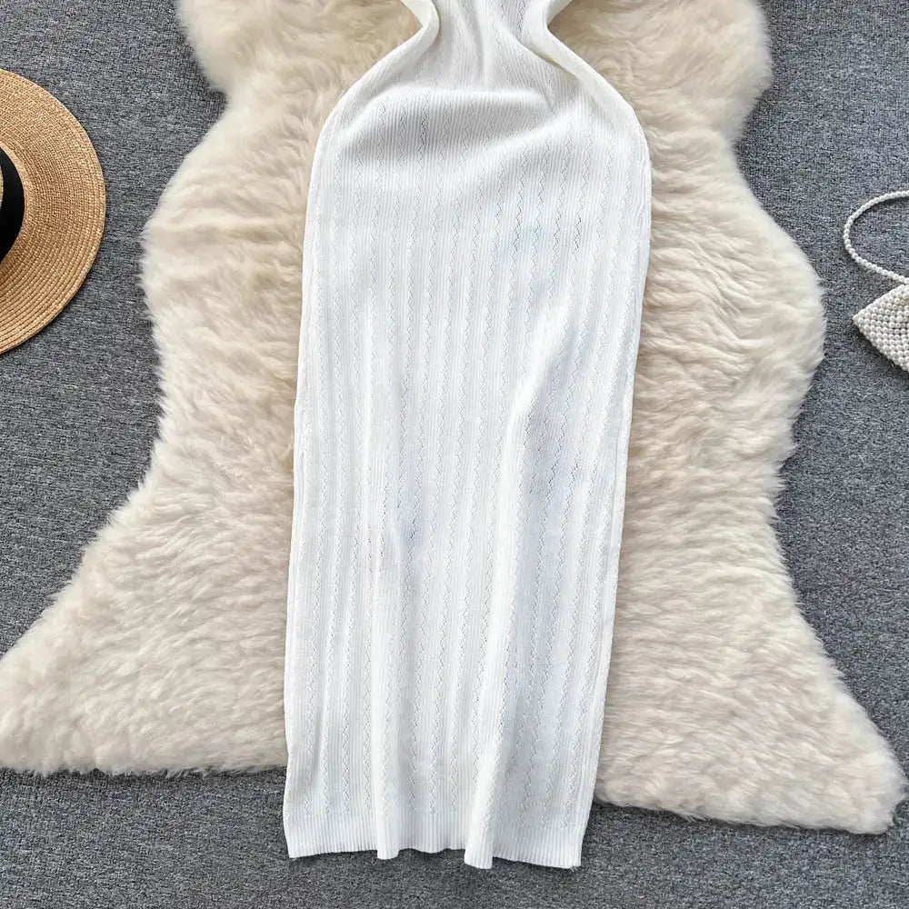 Crochet Dresses Knit Cut Out Dress Jurk Dames Beach Dresses for Women 2023 Short Sleevel Female Vestidos Mujer Maxi Long Dress - Lootquake