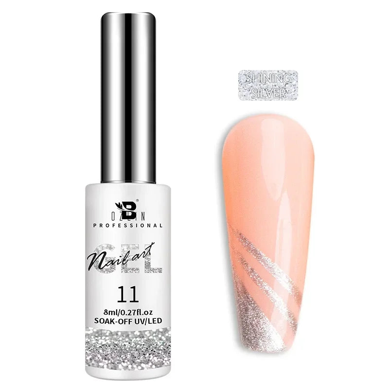 Esmalte de uñas en gel semipermanente, efecto espejo metálico, cromado, superbrillante, francés, UV LED, 5 ml, dorado y plateado.