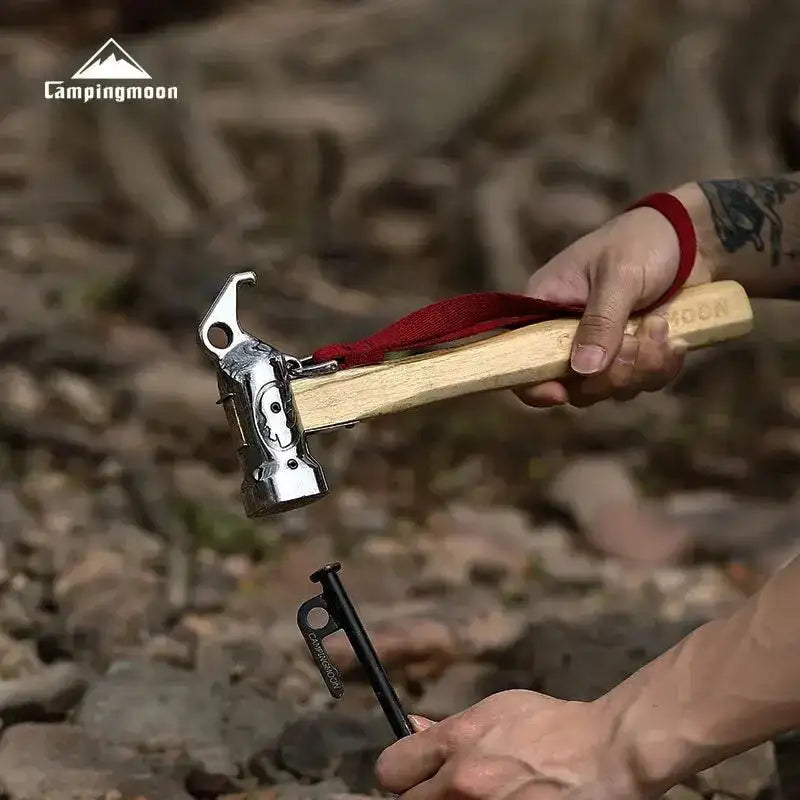 Campingmoon 1PCS Outdoor Multi-purpose Stainless Steel Copper Head Nail Puller Camping Hammer Fixed Tent Nail With Safety Rope - Lootquake