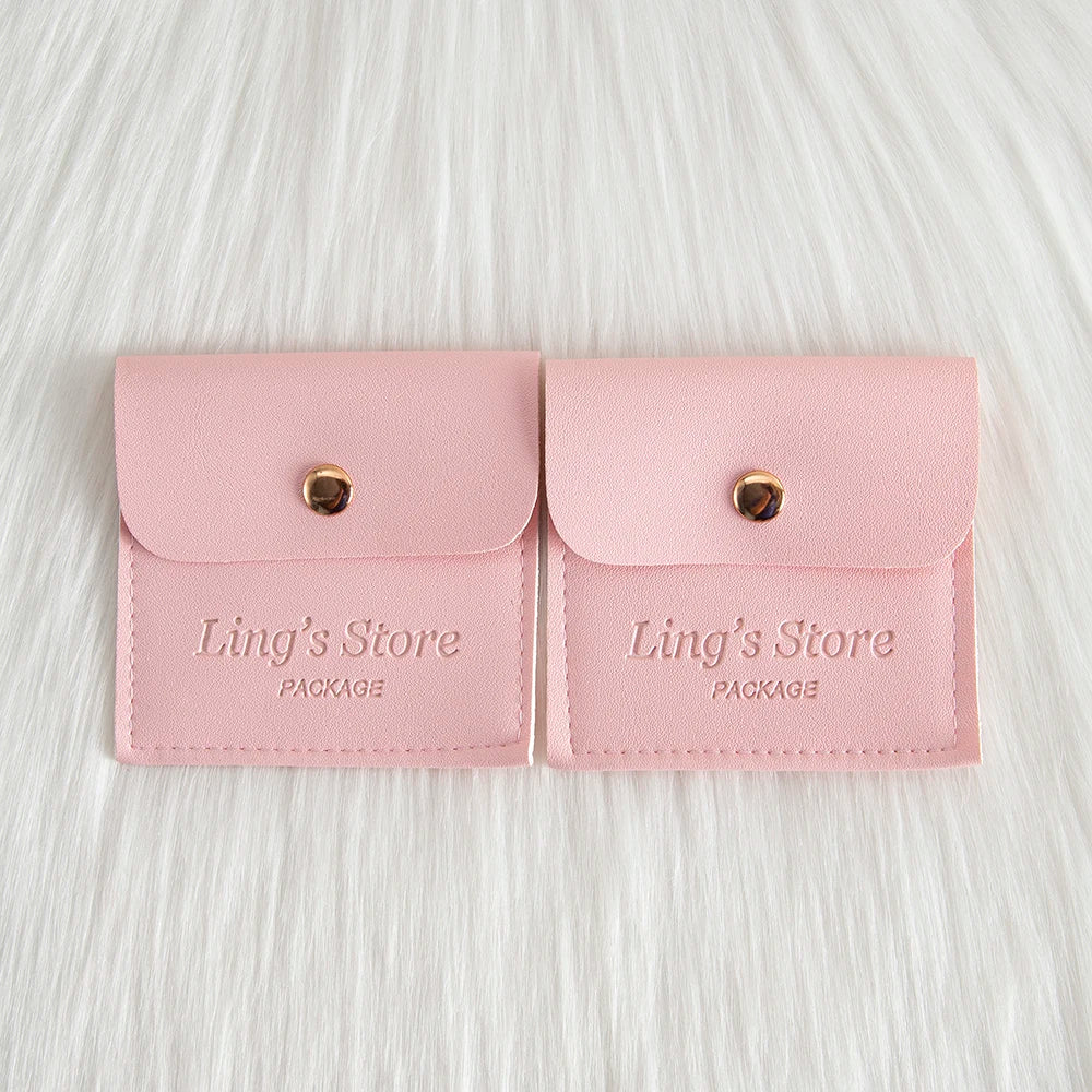 50/100Pcs Custom Logo 8x8cm PU Leather Jewelry Snap Bag Gold Button Pouches Ring Earring Necklace Wedding Favors Gift Organizer - Lootquake