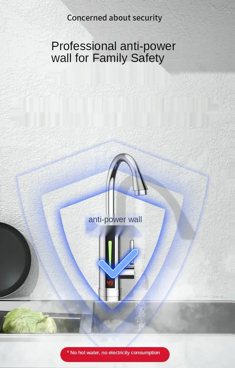 Robinet de cuisine électrique à chauffage instantané 3300 W, double usage, eau chaude et froide, sans réservoir, chauffage rapide avec affichage LED