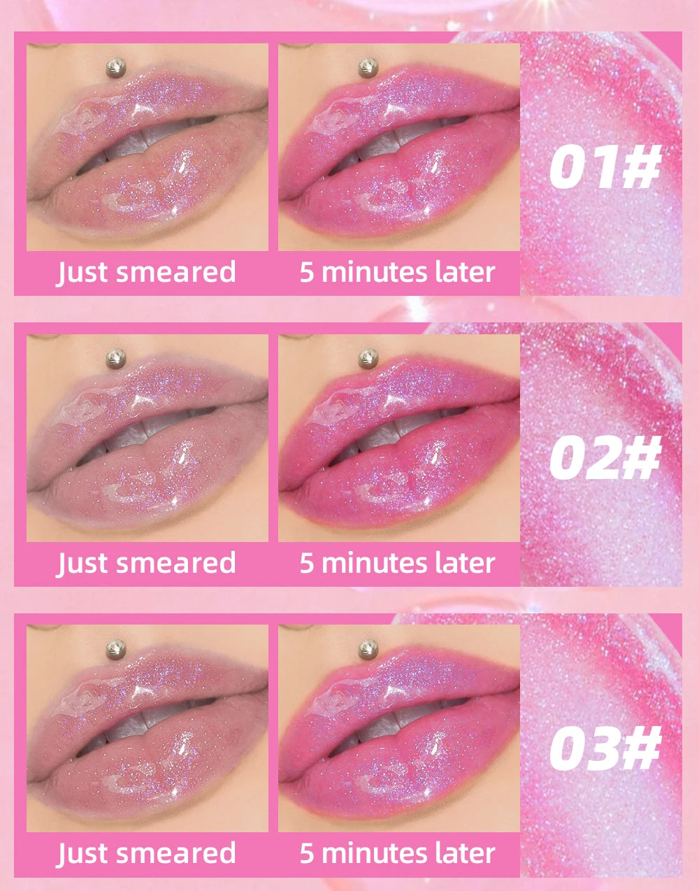 QIBEST - Bálsamo labial mágico con cambio de color cálido, brillo labial transparente, hidratante, brillo labial brillante, cosméticos para labios