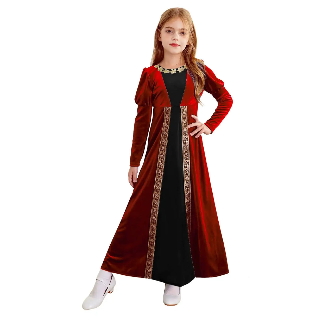 Girls Velvet Medieval Princess Dress Long Sleeve Renaissance Retro Robe Ancient Roman Long Dress for Halloween Carnival Party - Lootquake