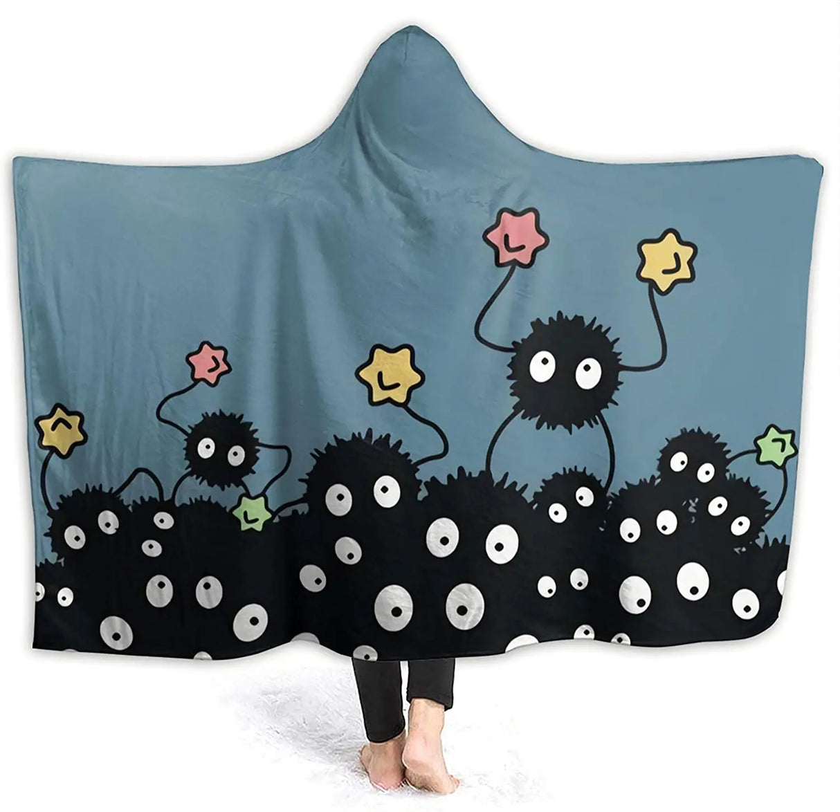 Soot Sprites Hooded Wearable Blanket for Adults Teens Kids Super Soft Comfy Warm Plush Throw Tv Blanket Wrap Robe Hoodie Cover