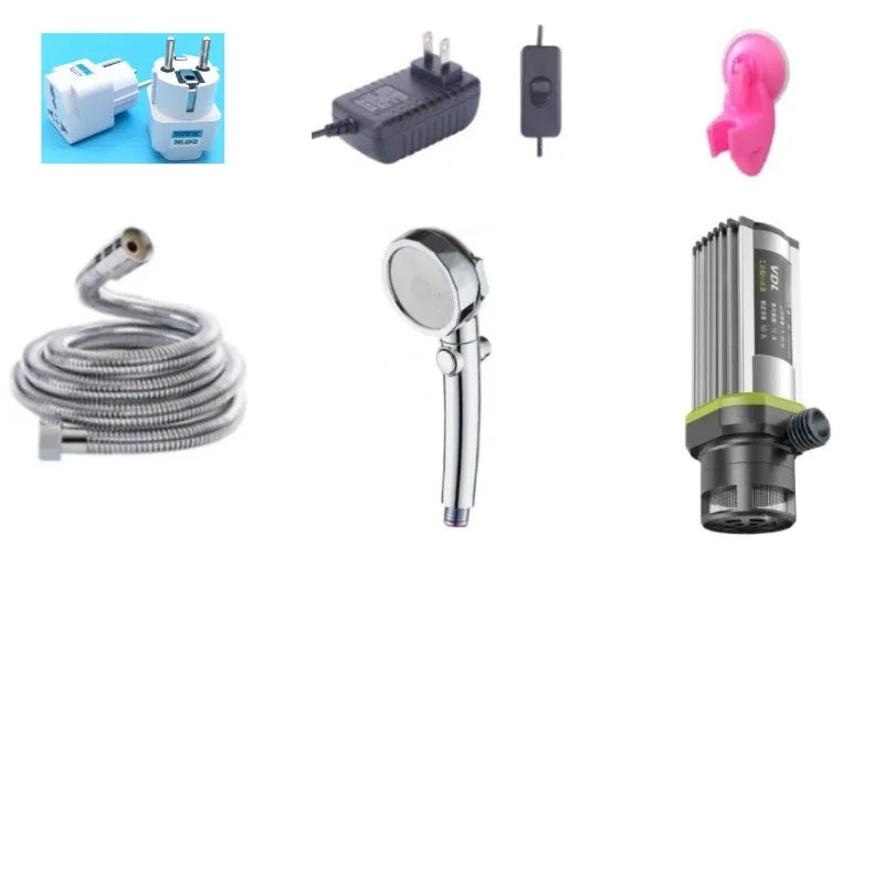 Ducha eléctrica portátil para camping, ideal para viajes, con bomba de agua de 85 W, cabezal de ducha ajustable de 3 velocidades y barra de agua caliente de 2500 W.