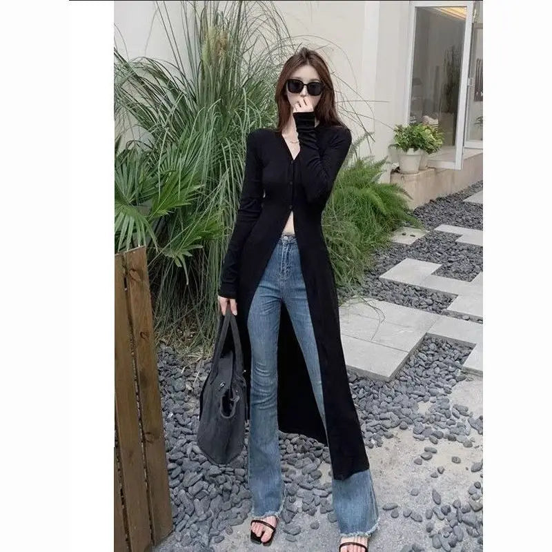 Street Casual Black Slim Long T Shirts Spring Autumn New Long Sleeve Solid Simplicity Fashion Tops Trend Vintage Women Clothing - Lootquake