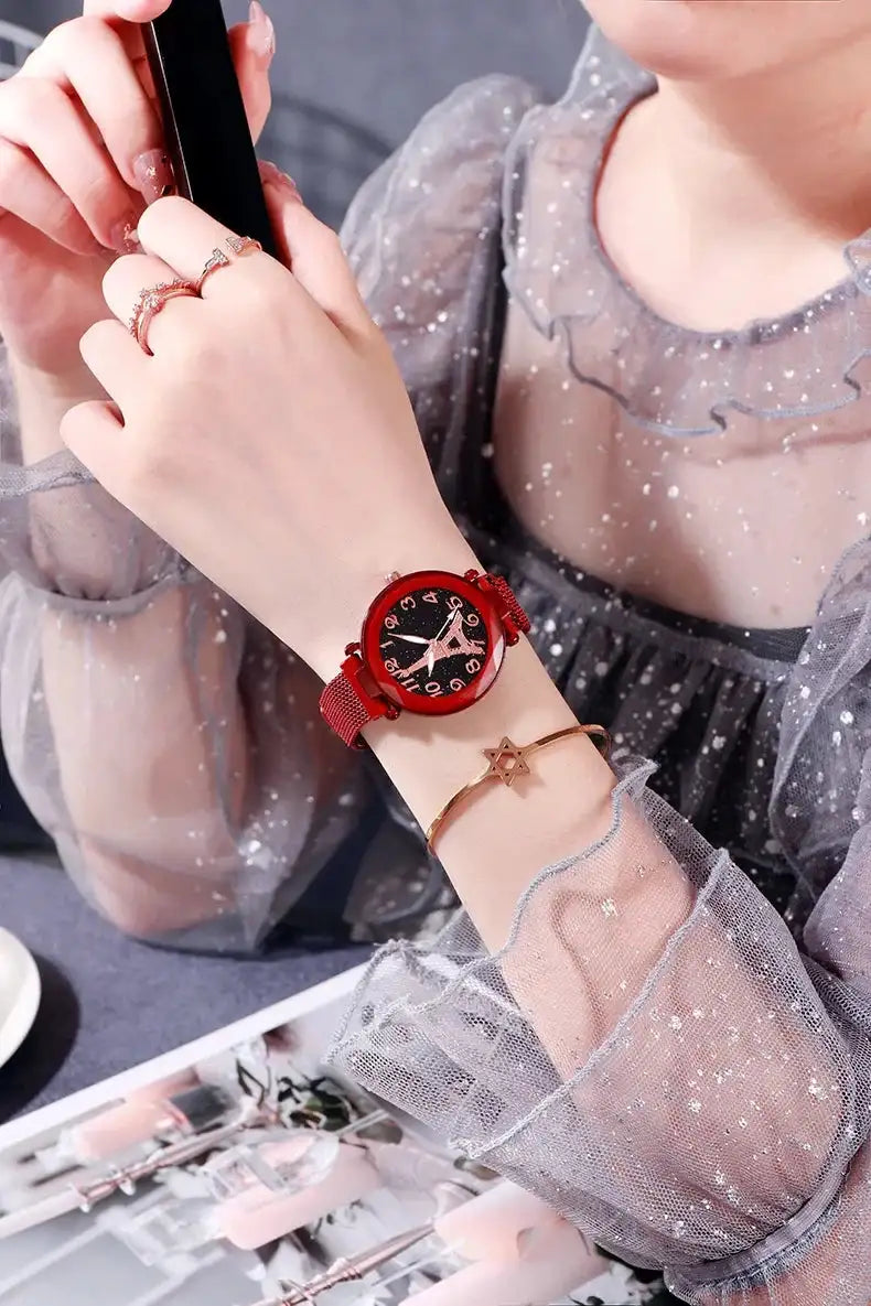 Luxury Mesh Steel Belt Quartz Wristwatches Eiffel Tower Watch for Women Simple Ladies Dress Party Watch Relógio Feminino Gifts - Lootquake