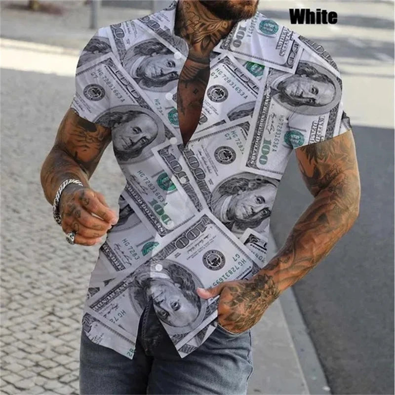 3D Print Dollar Pattern Shirts For Men Summer Short Sleeve Slim-Fit Button Up Casual Shirts Streetwear Mens Shirt Blouses Tops - Lootquake