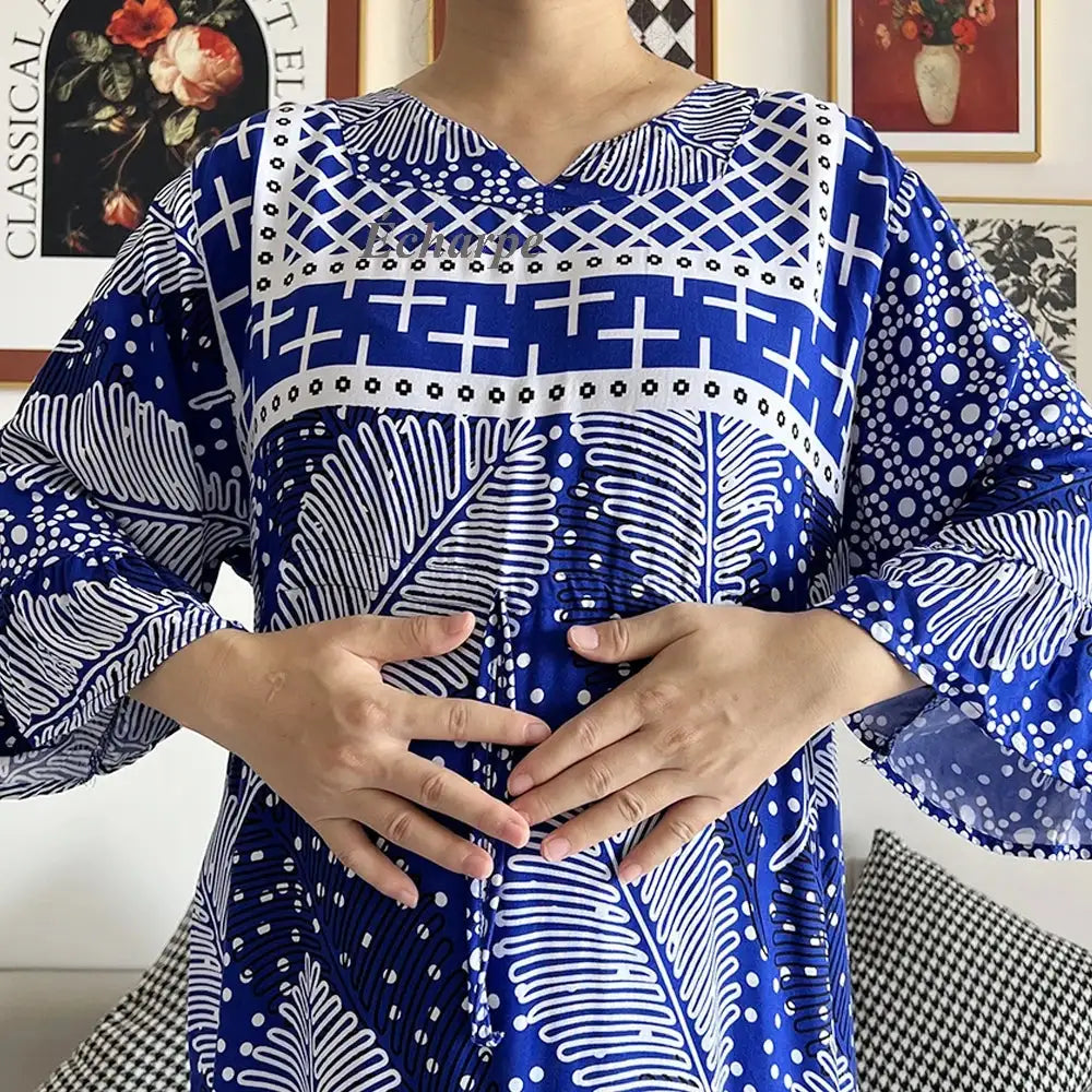 New Style African Dashiki Print Long Sleeve Loose Cotton Elegant Women Abaya Long Dress Summer Maxi Casual Dresses Vestidos - Lootquake