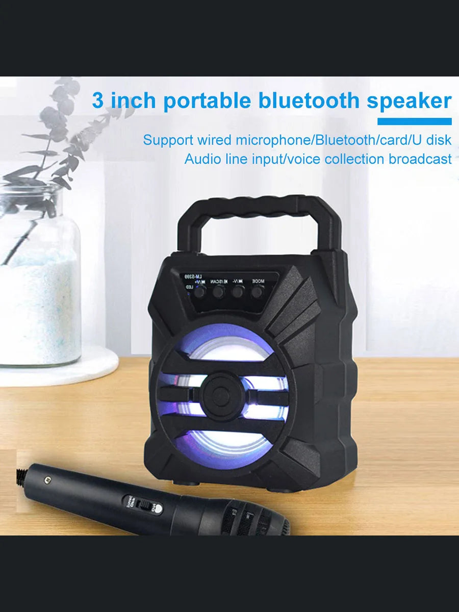 Altavoz Bluetooth inalámbrico con LED. Compatible con micrófono con cable, tarjeta TF y entrada de audio USB.