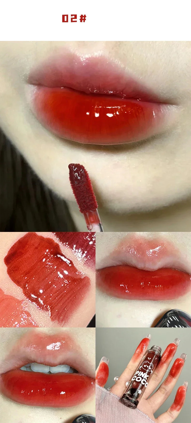 Lápiz labial líquido rojo oscuro con efecto espejo, color marrón rojizo, hidratante ligero, antiadherente, con alta pigmentación, maquillaje cosmético para labios.