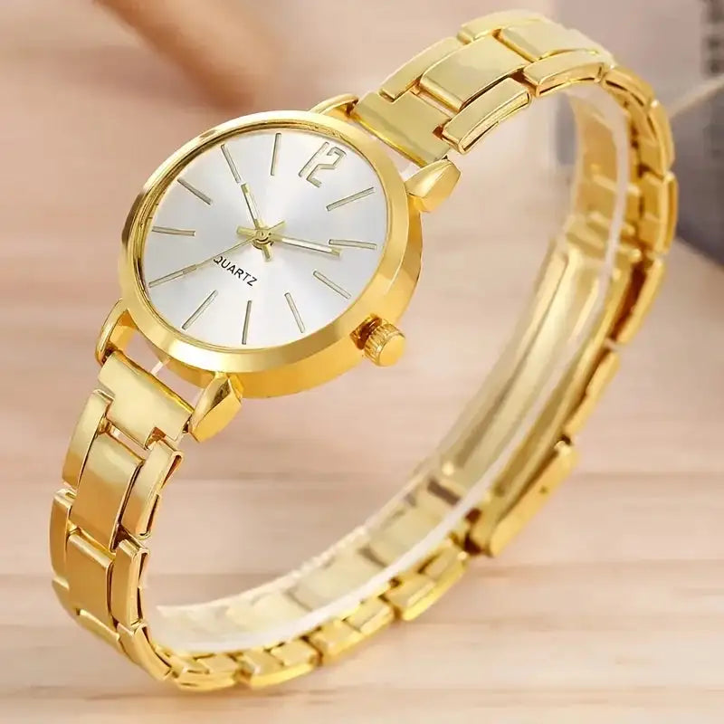 2pcs Set Watch Luxury Women Simple Dial Hollow Strap Fashion Gold Bracelet Quartz Wristwatch Student Ladies Watches Reloj Mujer - Lootquake
